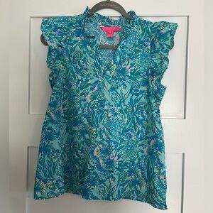 Lilly Pulitzer Vibrant Floral Blouse - Blue and Green